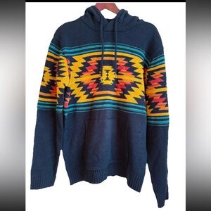 XRAY Jeans Mens Blue and Multicolor Aztec Hooded Sweater Size L
